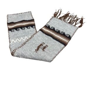 Peruvian Llama Wool Blend Scarf Fringe Southwest Boho Gray Brown